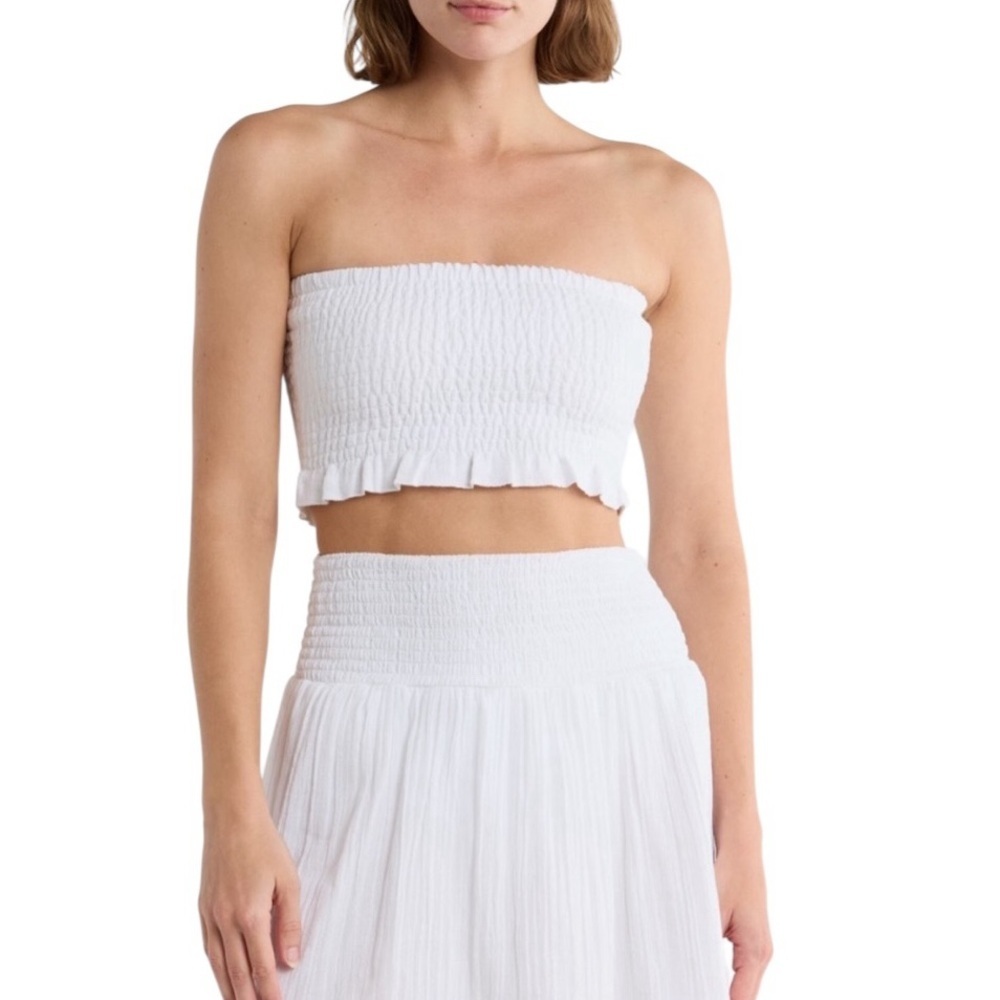 NWT Vitamin A® Nya Smocked Bandeau Cover-Up Top White Size Large
